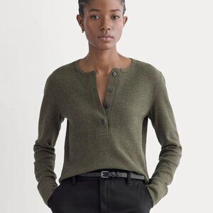 Heather Green Boxy Henley Waffle Top